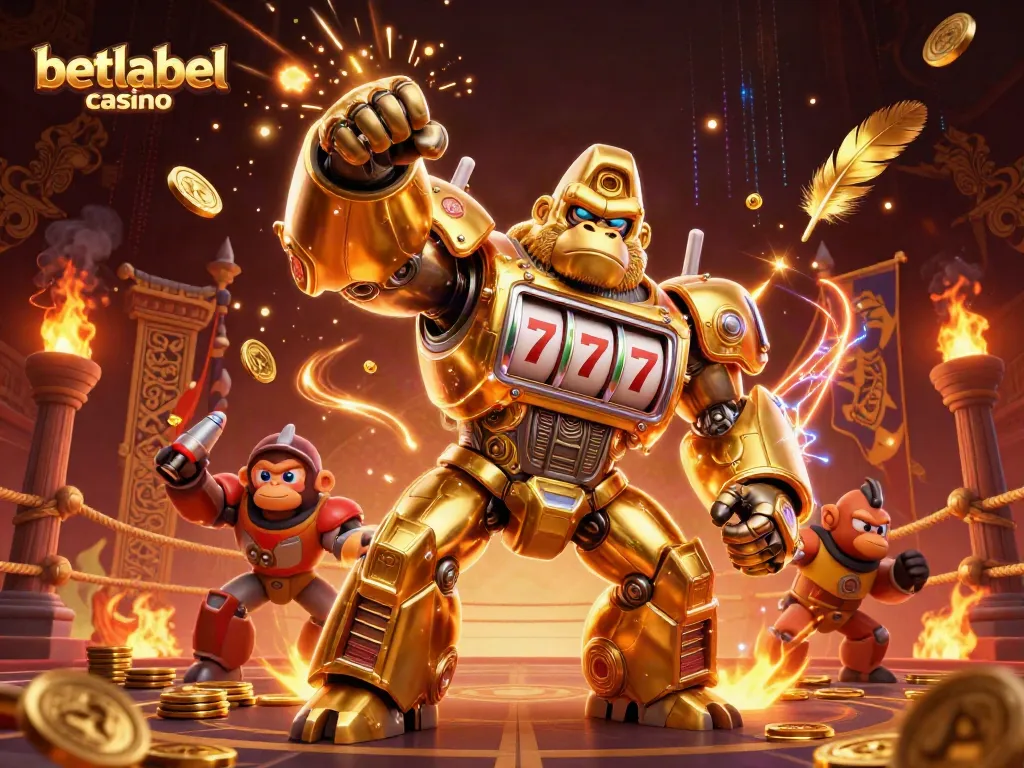 Experience the excitement of betlabel casino with an explosive 3D gorilla mech and dynamic casino elements.
